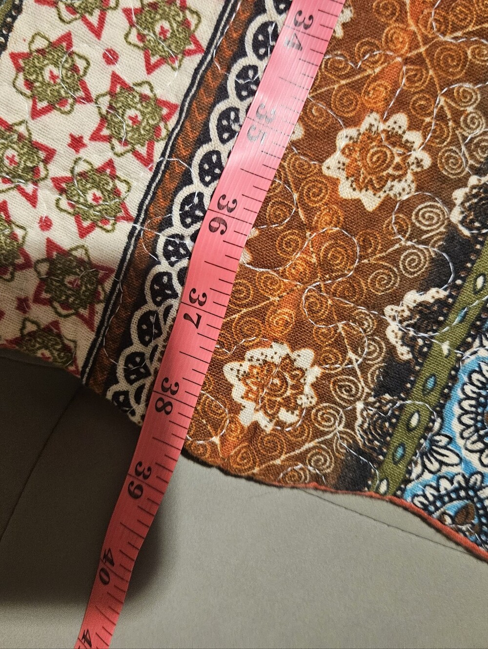Boho Quilted King Sham Pillowcase Scalloped Edge Rust Orange Blue 38x22 - Picture 6 of 7